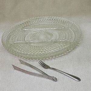 Indiana Glass Diamond Point 3 Part 12" Relish Tray